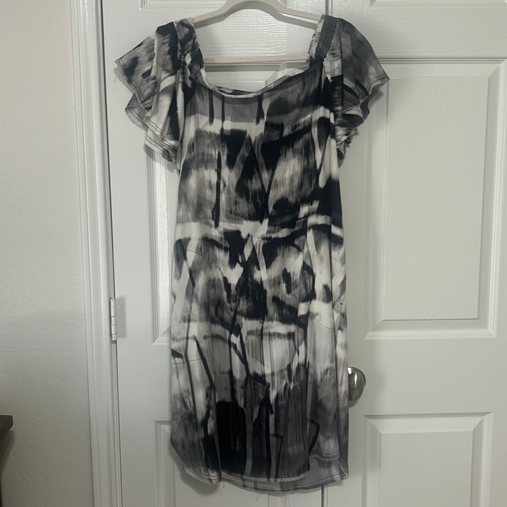 Go Silk 100% Black White Silk Dress size M